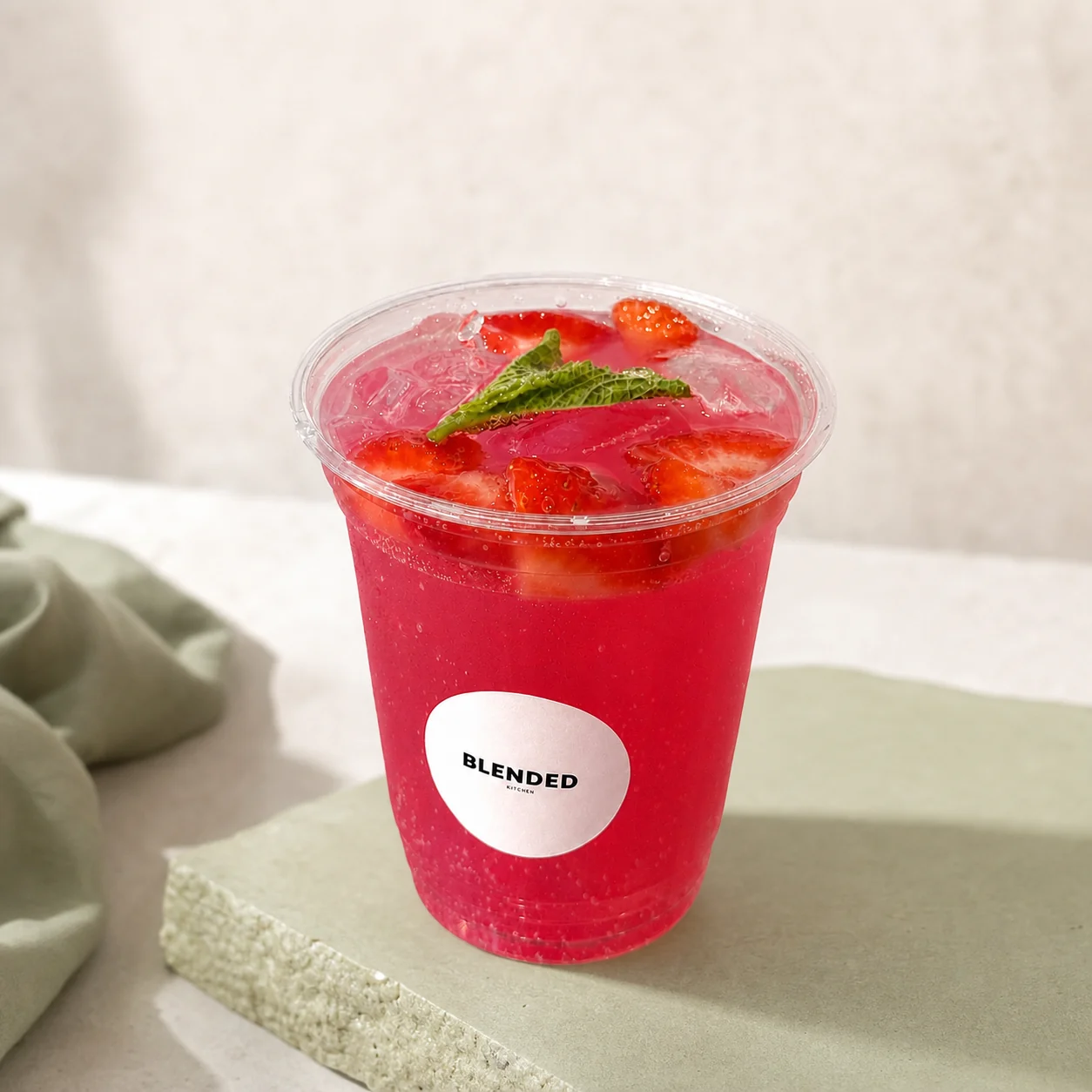 A bright pink fruit refresher with strawberries and mint